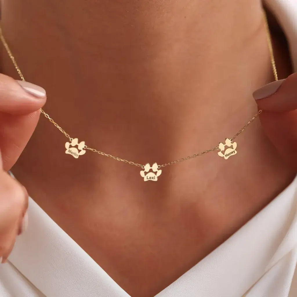 Colier cu lăbuțe personalizat cu nume - lăbuțe separate