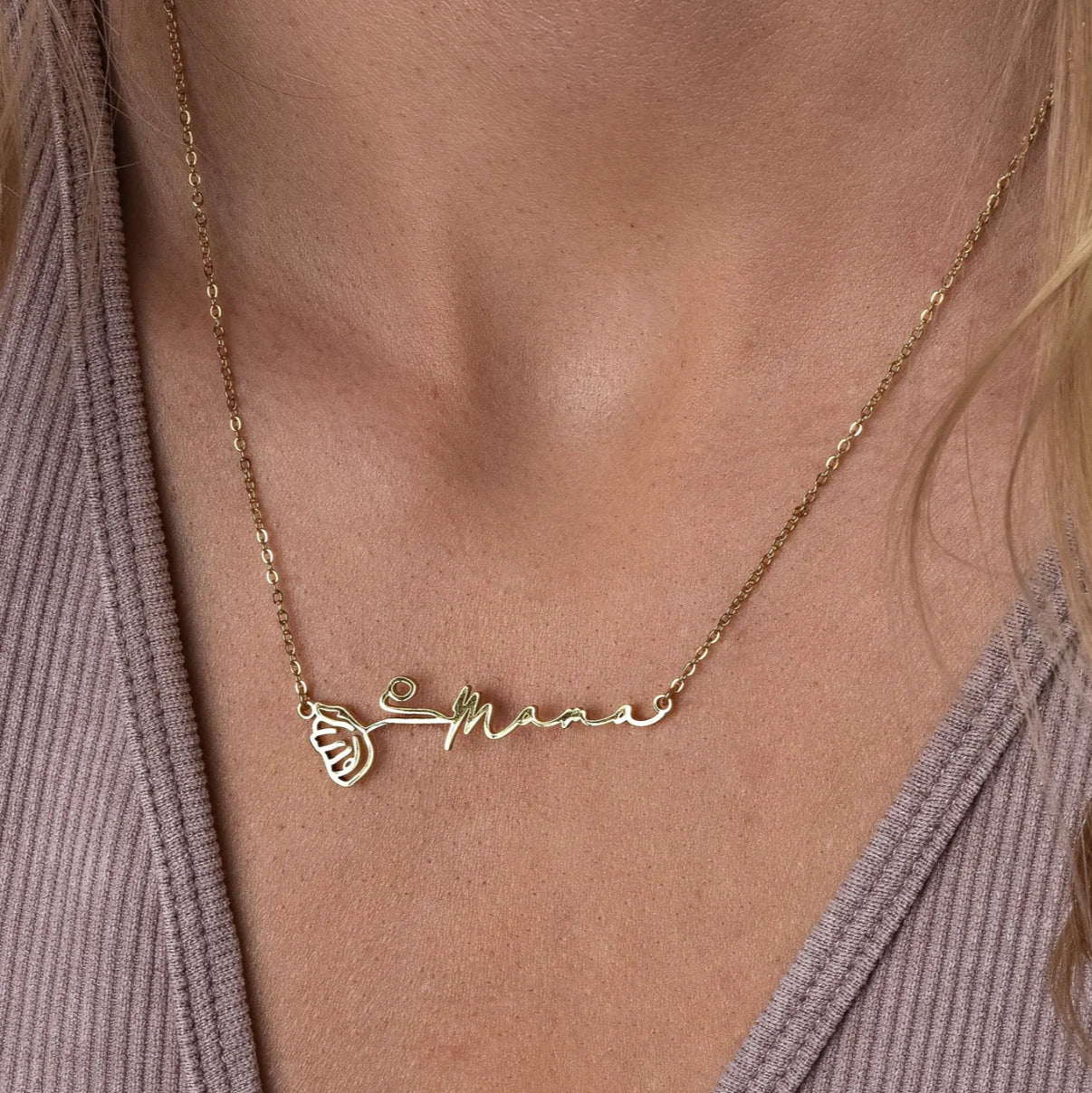 Colier personalizat cu nume și floarea natală