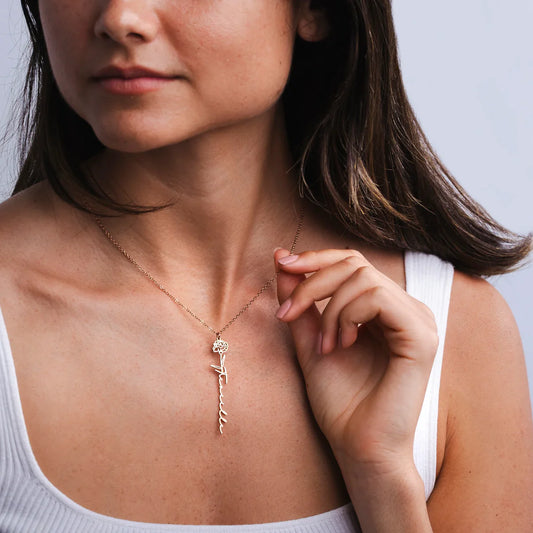 Colier personalizat cu nume și floarea natală