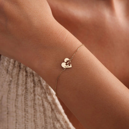 Brățară cu lăbuță și inimă personalizată cu nume