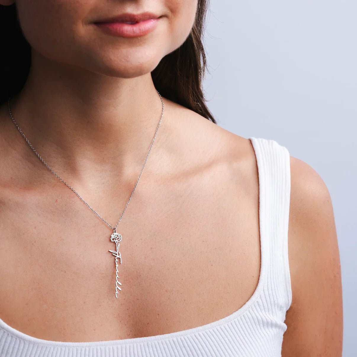 Colier personalizat cu nume și floarea natală