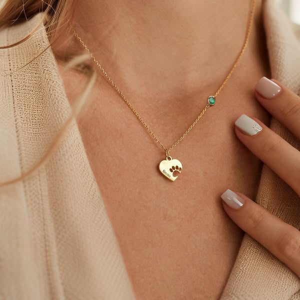 Colier cu lăbuță și inimă personalizat cu nume