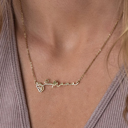 Colier personalizat cu nume și floarea natală